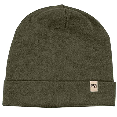 100% Merino Wool Ridge Cuff Beanie - Unisex Warm Winter Hat - Olive Drab