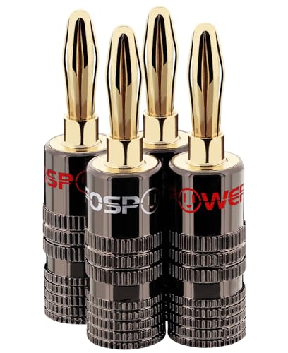 FosPower Banana Plugs 2 Pairs / 4 pcs, Closed Screw 24K Gold Plated Banana Speaker Plug Connectors for Speaker Wire, Wall Plate, Home Theater, Audio/Video Receiver, Amplifiers and Sound Systems