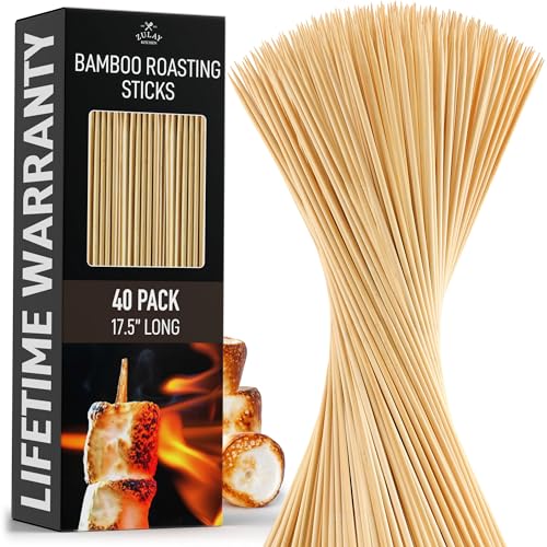 Zulay Kitchen Authentic Bamboo Marshmallow Smores Sticks - 40 Extra Long 17.5' Roasting Sticks - 5mm Heavy-Duty Bamboo Skewers - Thick Smore Sticks - Ideal for Grilling - Marshmallow Sticks Camping