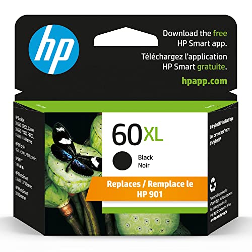 HP 60XL Black High-yield Ink Cartridge | Works with DeskJet D1660, D2500, D2600, D5560, F2400, F4200, F4400, F4580; ENVY 100, 110, 120; PhotoSmart C4600, C4700, D110a Series | CC641WN
