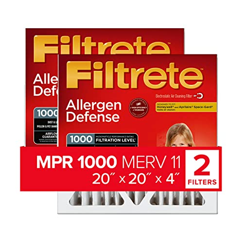 Filtrete 20x20x4 Air Filter, MPR 1000, MERV 11, Allergen Defense 12-Month Deep Pleated 4-Inch Air Filters, 2 Filters