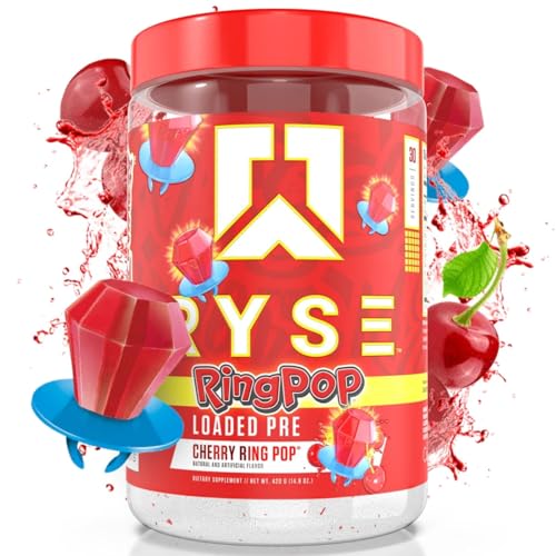RYSE Up Supplements Loaded Pre Workout Powder Supplement for Men & Women | Pumps, Energy, Focus | Beta Alanine + Citrulline | 390mg Caffeine | 30 Servings (Cherry Ring Pop)