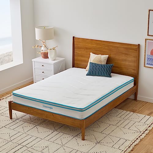 Linenspa 8 Inch Memory Foam and Spring Hybrid Mattress - Medium Firm Feel - Bed in a Box - Quality Comfort and Adaptive Support - Breathable - Cooling - Guest and Kids Bedroom - Queen Size
