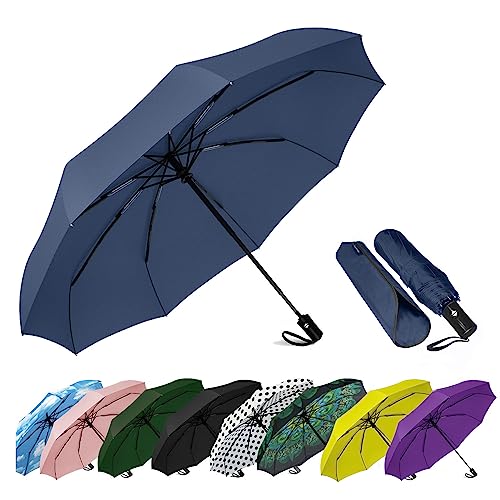 SIEPASA Windproof Travel Compact Umbrella-Automatic Umbrellas for Rain-Compact Folding Umbrella, Travel Umbrella Compact, Small Portable Windproof Umbrellas for Men Women Teenage. (Navy Blue)