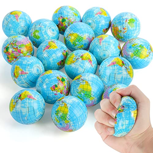 LovesTown 20 PCS Globe Squeeze Balls, 2.5 Inch Earth Stress Relief Balls Foam Squeeze Balls Educational Stress Balls for Finger Exercise School Carnival Reward Party Bag Gift