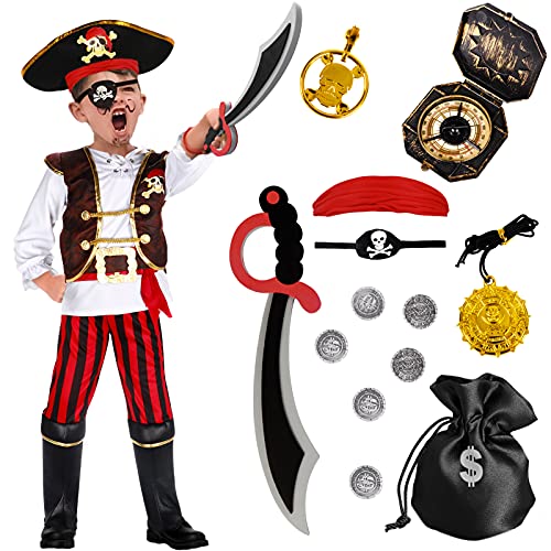 G.C Pirate Costume for Kids Pretend Role Play Dress Up Party Favors Deluxe Toys Gift Pirate Set for Children Toddler (5-6 Years)