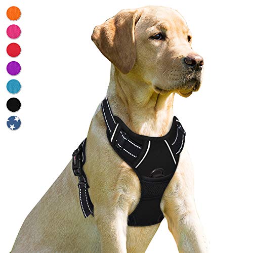 BARKBAY No Pull Dog Harness Front Clip Heavy Duty Reflective Easy Control Handle for Large Dog Walking(Black,XL)