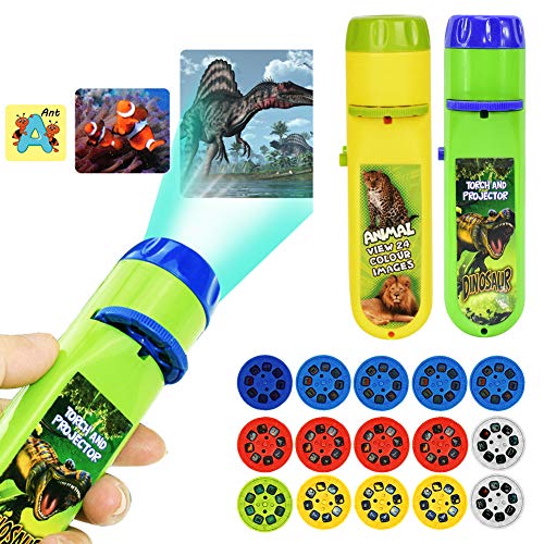 HahaGo Torch Projector Projection Lighting Story Torches Light Toy Slide Lamp Educational Learning Bedtime Night Light for Children (120 Images, 5 Themes, Dinosaur+Ocean+Animal+Outer Space+Letters)