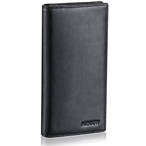 HISCOW Bifold Long Wallet with 15 Credit Card Slots - Italian Calfskin (Black)