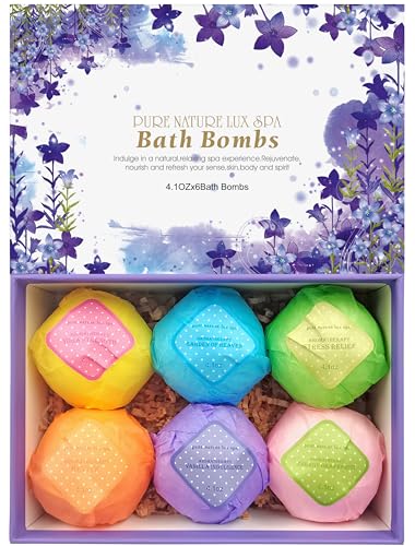 Bath Bombs Gift Set - Ultra Bubble XXL Fizzies (6 x 4.1 oz) with Natural Dead Sea Salt Cocoa and Shea Essential Oils, The Best Birthday Gift Idea for Her/Him, Wife, Girlfriend, Women, Kids