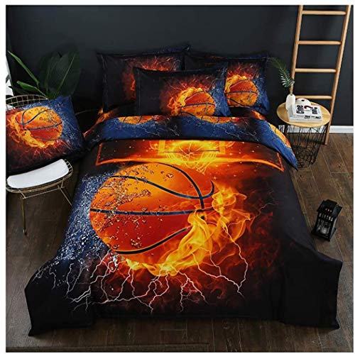 Homebed 3D Sports Fire Basketball Bedding Set for Teen Boys,Duvet Cover Sets with Pillowcases,Queen Size,3PCS,1 Duvet Cover+2 Pillow Shams