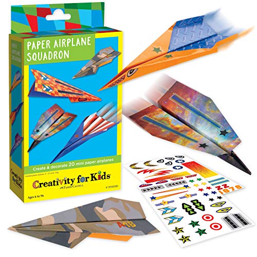 Creativity for Kids Paper Airplane Squadron - Create 20 Paper Airplanes, Crafts for Boys and Girls, Stocking Stuffers and Gift for Boys, Kids Activities for Ages 6-8+