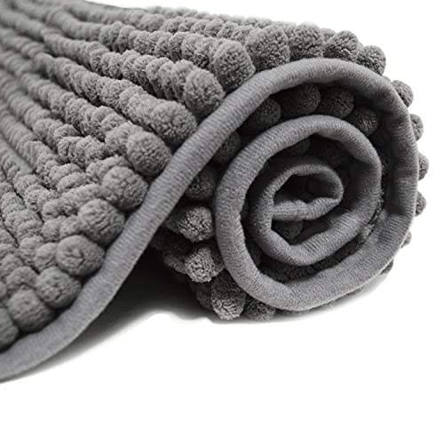 JTdiffer Small Bathroom Rug 15x19 inch Non Slip, Super Absorbent Bathroom Mat, Extra Soft Bath Mat and Quick Dry Chenille Bath Rugs Carpet for RV Shower, Bath Room, Bedroom, Kitchen, Sink (Grey)
