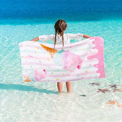 WERNNSAI Super Soft Ice Cream Beach Towel for Girls - 30” x 60” Bath Towels for Kids Quick Dry Swim Towel Beach Blanket Absorbent Light Beach Towels Travel Towel