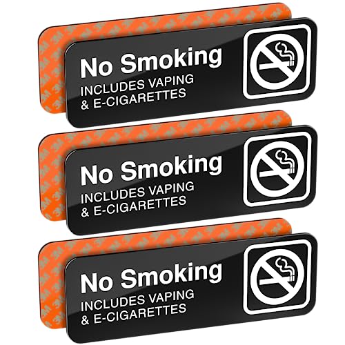 ADASigns.org, No Smoking Sign Package, NO SMOKING INCLUDING VAPING & E-CIGARETTES, Black Acrylic, White Text, 9'x 3' - SET OF 3