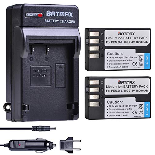 Batmax 2Pcs D-Li109 Battery + DC Charger for Pentax D-LI109 Pentax K-R K-30 K-50 K-500 KR K30 K50 K500 K-S1 K-S2 K-70 Camera Batteries