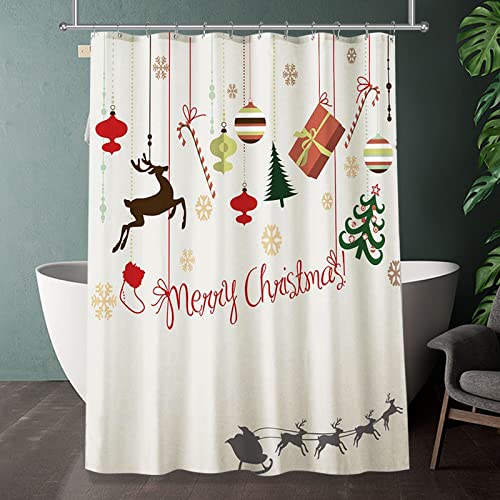 AmazerBath Christmas Shower Curtain, Fabric Shower Curtain Christmas Tree and Deer, Christmas Bathroom Decor, Christmas Decorations Indoor Home Decor, 150GSM Heavy Duty, 72 X 72 Inches