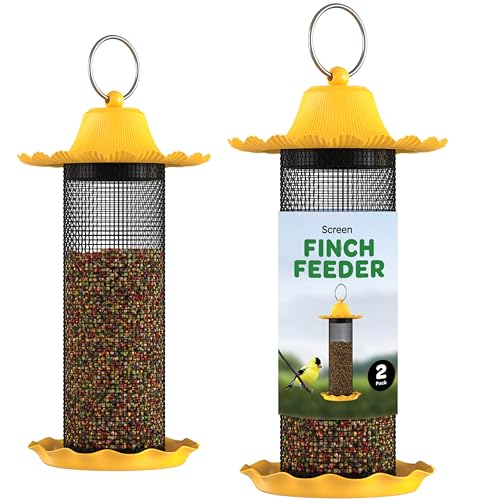 Finch Bird Feeders for Outside [Set of 2] 0.5 LB Capacity Yellow Wild Bird Feeders, Seeds Attracts Small Birds to Backyard & Garden. Tube Bird Feeders for Outdoors.