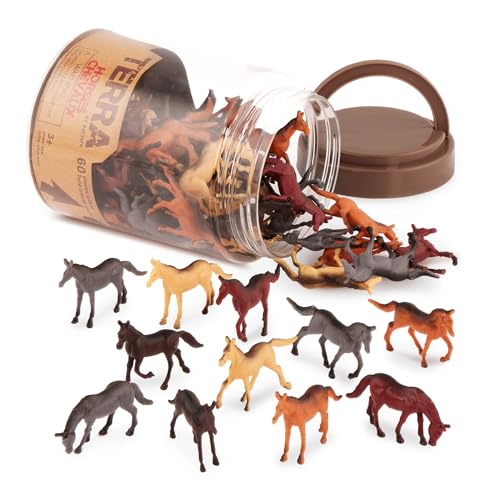 Terra by Battat – 60 Pcs Wild Horses Tube – Miniature Horse Toys – Plastic Animal Toys – Mini Animal Figurines for Kids and Toddlers 3 Year Old or More