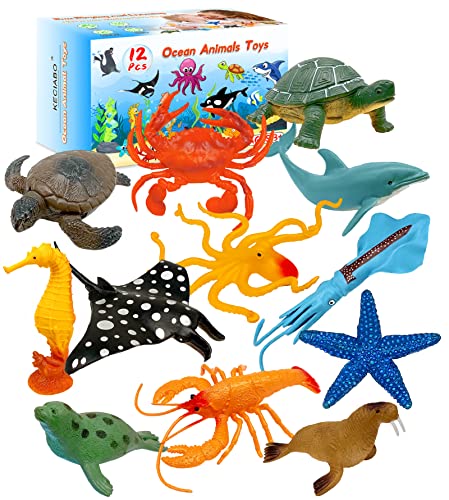 KECIABO Ocean Sea Animal Figures, 12 Pack Realistic Soft Plastic Bath Toys for Toddlers, Kids, Boys, and Girls