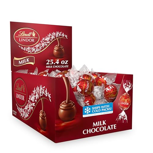 Lindt LINDOR Milk Chocolate Candy Truffles, Milk Chocolate with Smooth, Melting Truffle Center, 25.4 oz., 60 Count