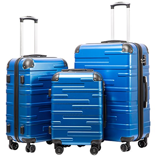 Coolife Luggage Expandable(only 28') Suitcase 3 Piece Set with TSA Lock Spinner 20in24in28in (blue)