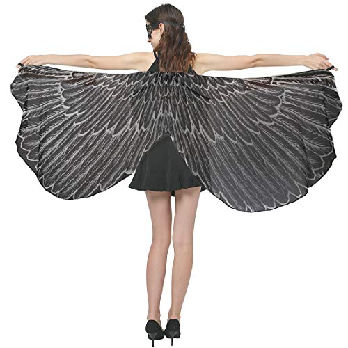 Ypser Halloween Party Wings Shawl for Women Fairy Ladies Costume Cape Black