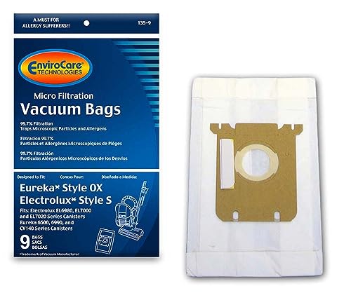 EnviroCare Replacement Micro Filtration Vacuum Cleaner Dust Bags Designed to fit Electrolux Harmony/Oxygen Style S and Eureka Canisters Style S Canisters 9 pack
