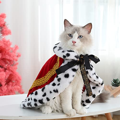 Lovelyshop pet Serial Lux Fur Cat Dog Cloak for Halloween Costumes, King Queen Prince and Princess Cosplay-S Red