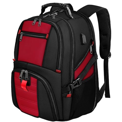 YOREPEK Travel Backpack, Extra Large 50L Laptop Backpacks for Men Women, Water Resistant College Backpack Airline Approved Business Work Bag with USB Charging Port Fits 17 Inch Computer, Bright Red