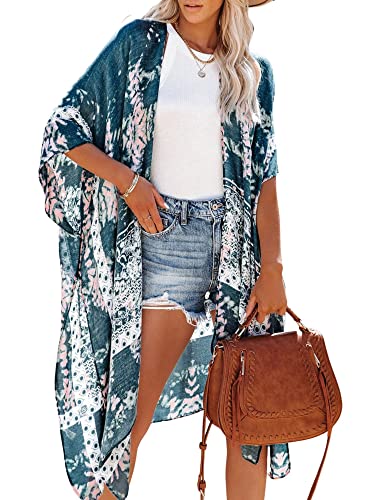 Moss Rose Women's Beach Cover up Swimsuit Kimono with Bohemian Floral Print, Loose Casual Resort Wear