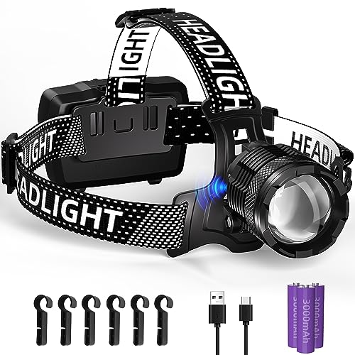 Zmoon 100,000LM Rechargeable LED Headlamp 40H Long Battery Life, Super Bright Sensor Head Lamp with 3 Lighting Modes | Zoomable | Power Display | IP67 Waterproof for Camping Hunting Adventures Hiking