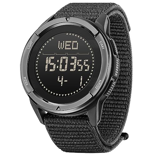 DIDITIME Tactical Watches for Men, Military Watches for Men, Mens Digital Watches with Compass, Metronome, Pedometer, Lightweight Carbon Fiber Watch Black