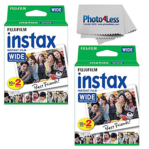 Fujifilm Wide Instant Film Twin Pack X2 (40 Sheets) + Camera and Lens Cleaning Cloth