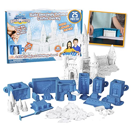 Create A Castle Indoor Snow Castle Kit as Seen on Shark Tank, BuildMaster Reusable Castle Magic Snow Toy Set, 25 Pieces, 2.65 lbs Sensory Play Snow and Playmat, STEM Activity