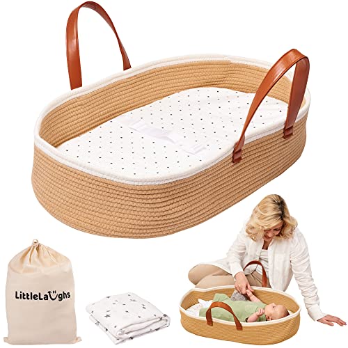 Moses Basket for Babies with Muslin Blanket | Changing Basket for Baby Dresser | Portable Basket for Your Baby’s Needs | Baby Changing Basket with Pad | Woven Basket for Travel & Nursery