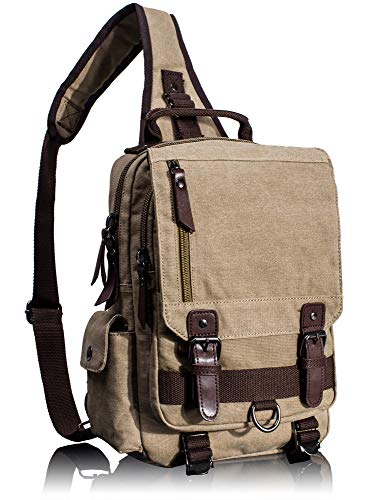 Leaper Canvas Messenger Bag Sling Bag Cross Body Bag Shoulder Bag Khaki, M