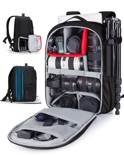 BAGSMART Camera Backpack, Expandable DSLR SLR Camera Bags for Photographers, Photography Travel Backpack with 15.6' Laptop Compartment, Rain Cover & Tripod Holder, Black