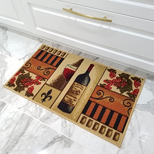 Kitchen Rugs and Mats - 18' x 31' - Non Skid, Rubber Back - Wine Themed - Doormat