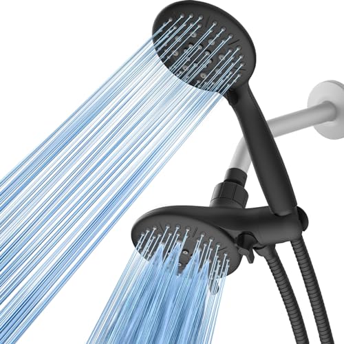 Cobbe 48-Setting High Pressure 3-Way Shower Head Combo, Hand Held Shower & Rain Shower Separately or Together, 4.7' Dual 2 in 1 Showerhead with Stainless Steel Hose - Matte Black