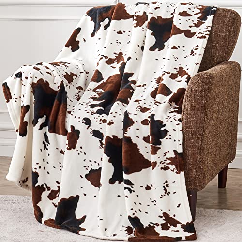 Soft Cow Print Blanket, Ultra Cozy Cow Throw Blanket for Couch Bed and Travel, Cow Decor Throw Blankets for All Seasons 50'x60'