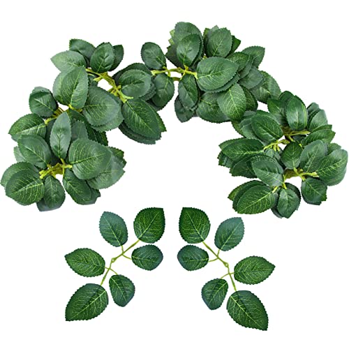 Meiliy 60pcs Bulk Rose Leaves Artificial Greenery Fake Rose Flower Leaves for DIY Wedding Bouquets Centerpieces Party Decorations Rose Vine Wreath Garlands Supplies