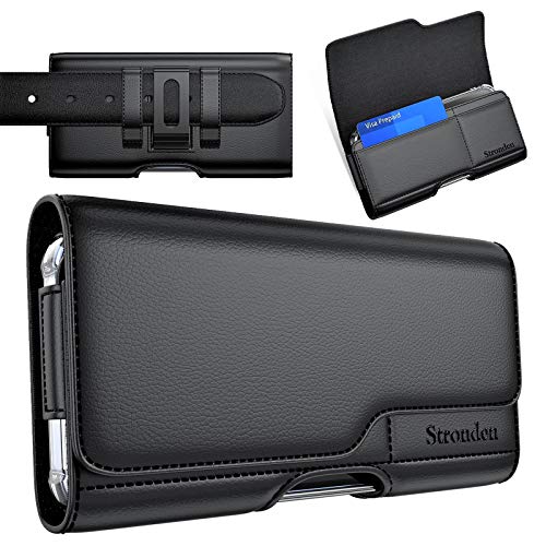 Stronden Holster for iPhone 15, 15 Pro, 14, 14 Pro, 13, 13 Pro, 12, 12 Pro, 11, XR - Leather Belt Case with Belt Clip [Magnetic Closure] Pouch w/Built in Card Holder (Fits Otterbox Commuter Case on)