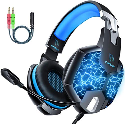 DM Gaming Headset, 7.1 Stereo Surround & 7 Colors LED Light Gaming Headset, Soft Memory Earmuffs Gaming Headphones with Noise Canceling Mic Compatible with PC/PS5/PS4/Xbox One/Switch