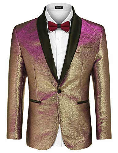 COOFANDY Men's Shinny Tuxedo Jacket Christmas Suit Jackets Shawl Lapel One Button Blazer for Prom Party Wedding