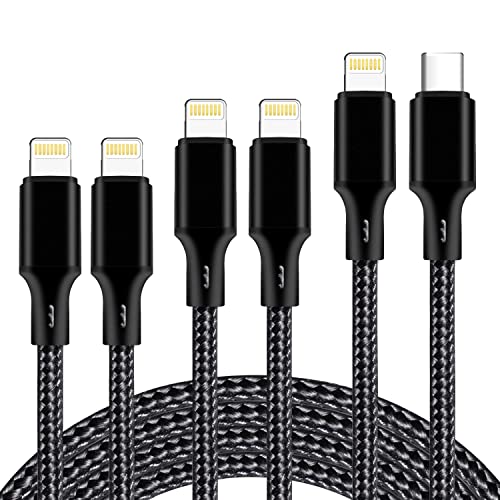 cugunu USB C to Lightning Cable 5 Pack 3/3/6/6/10FT iPhone Charger Apple MFi Certified Power Delivery Fast Charging Cord Compatible with iPhone 14/13/12/11/XS/XR/X/8 - Black