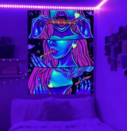 Trippy Tapestry Blacklight Tapestry Weed Tapestry for Stoner Wall Tapestry for Bedroom Room Accessories Cannabis Accessories Weed Smoking Accessories Trippy Room Decor Weed Accessories Posters 60”x40”