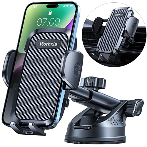 Rorhxia 3-in-1 Phone Mount for Car [2024 Most Stable and Flexible Suction Cup] Vent Dashboard Windshield Cell Phone Holder Car Fit for iPhone 15 14 13 12 Pro Max Samsung S23 S22 S21 All Phone