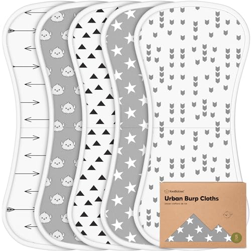 Organic Burp Cloths for Baby Boys and Girls - 5-Pack Super Absorbent Burping Cloth, Burp Clothes, Soft & Plush Newborn Towel, Milk Spit Up Rags, Burpy Cloth Bib for Unisex, Burping Rags(Grayscape)