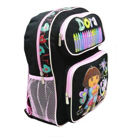 Dora the Explorer Medium Backpack 14' in Black with Boots Crayons